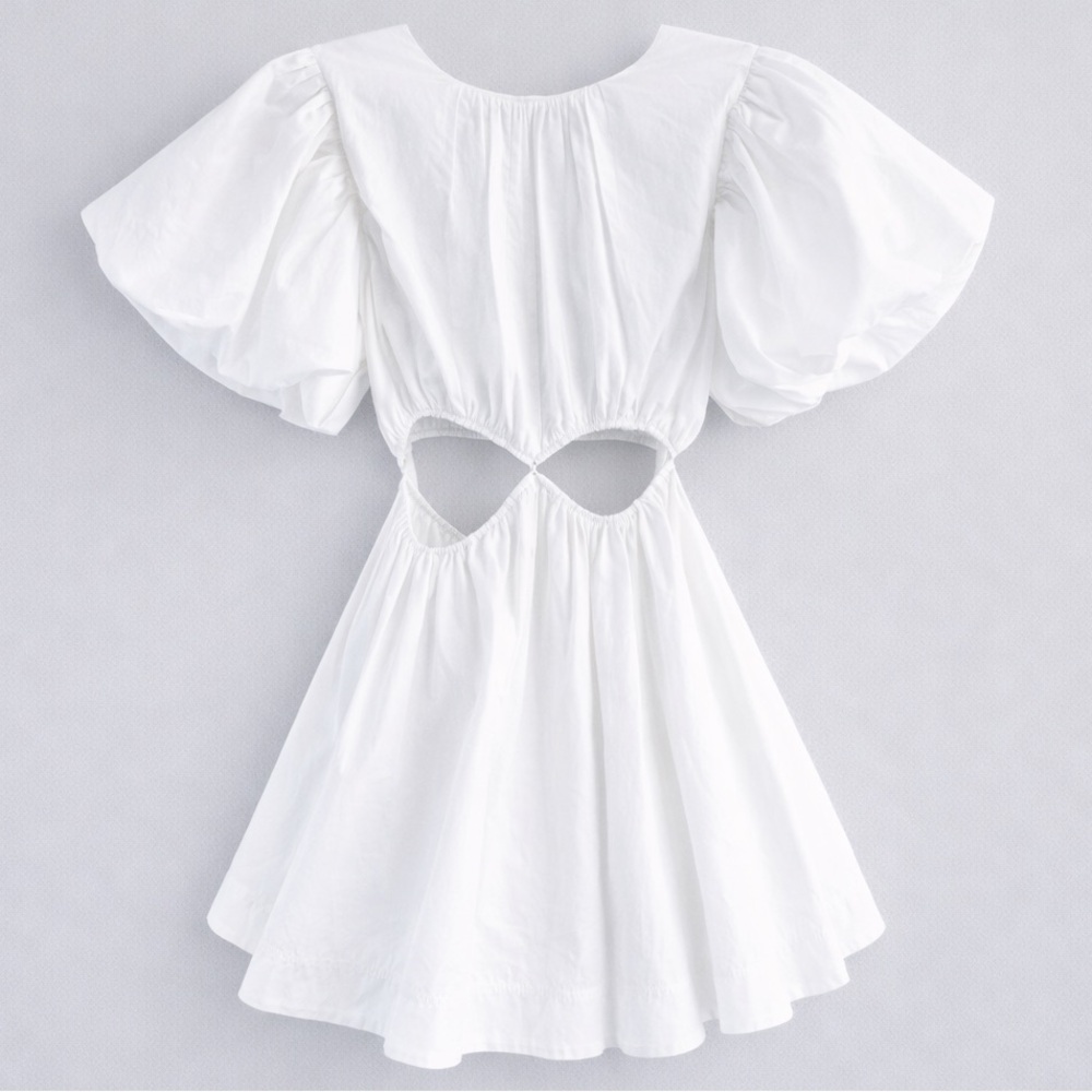 Aje Puff Sleeve Cutout Mini Dress White Cotton Size 8